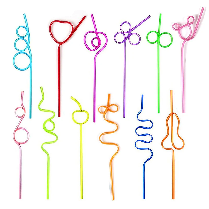 New 10/20Pcs Crazy And Unique Straws Curved Drinking Straws Everyday Party Holiday Cold Drink Straws