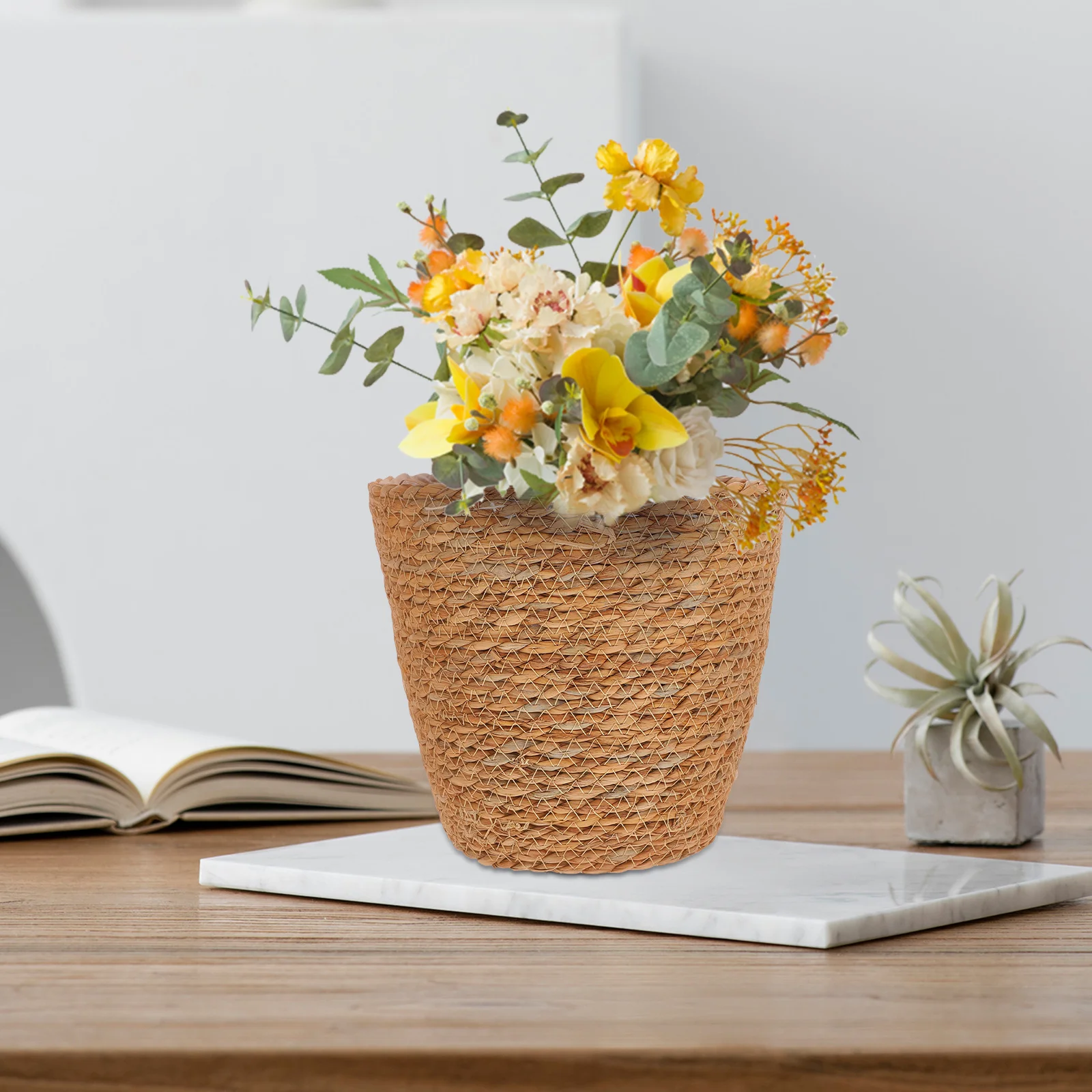 

2pcs Seagrass Flower Pot Woven Planter Cover Durable Storage Basket For Home Garden Decor Straw Flowers Basket