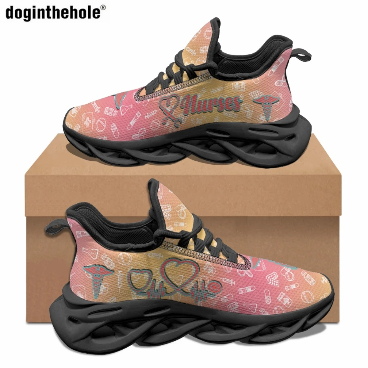 

Doginthehole Women's Casual Flat Shoes Fashion New Caduceus Medical Equipment Print Outdoor Sports Running Shoes Men's Sneakers