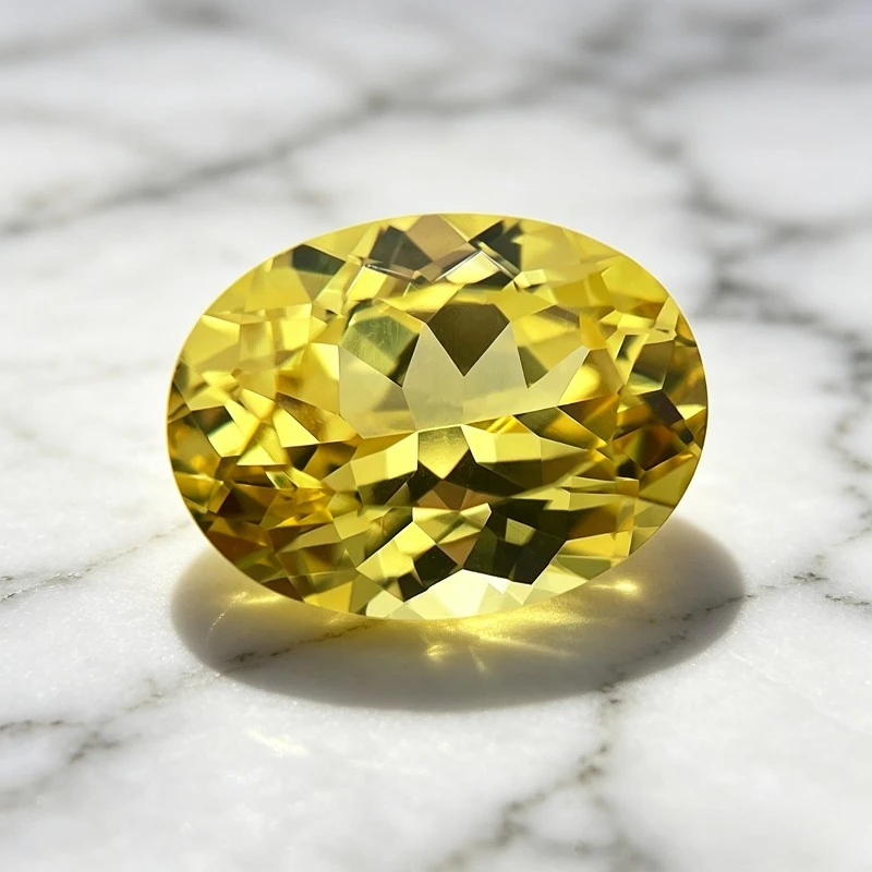 Hochwertiger Laborgezüchteter Saphir in Ovaler Form, Gelbe Farbe, Edelstein für Charms, Schmuck, Ringe, Ohrringe, Herstellung mit Wählbarem Zertifikat – Detail 3