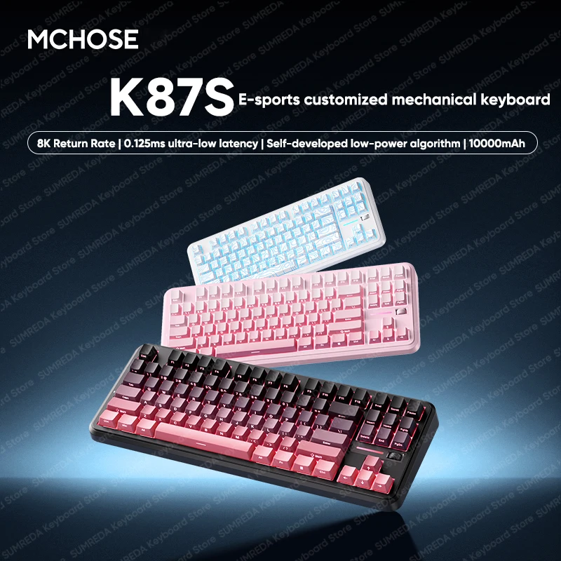 

MCHOSE K87S Беспроводная механическая клавиатура с двойной частотой возврата 8K, RGB-прокладка, Bluetooth 2,4G, проводная игровая клавиатура, аксессуары для ПК ​