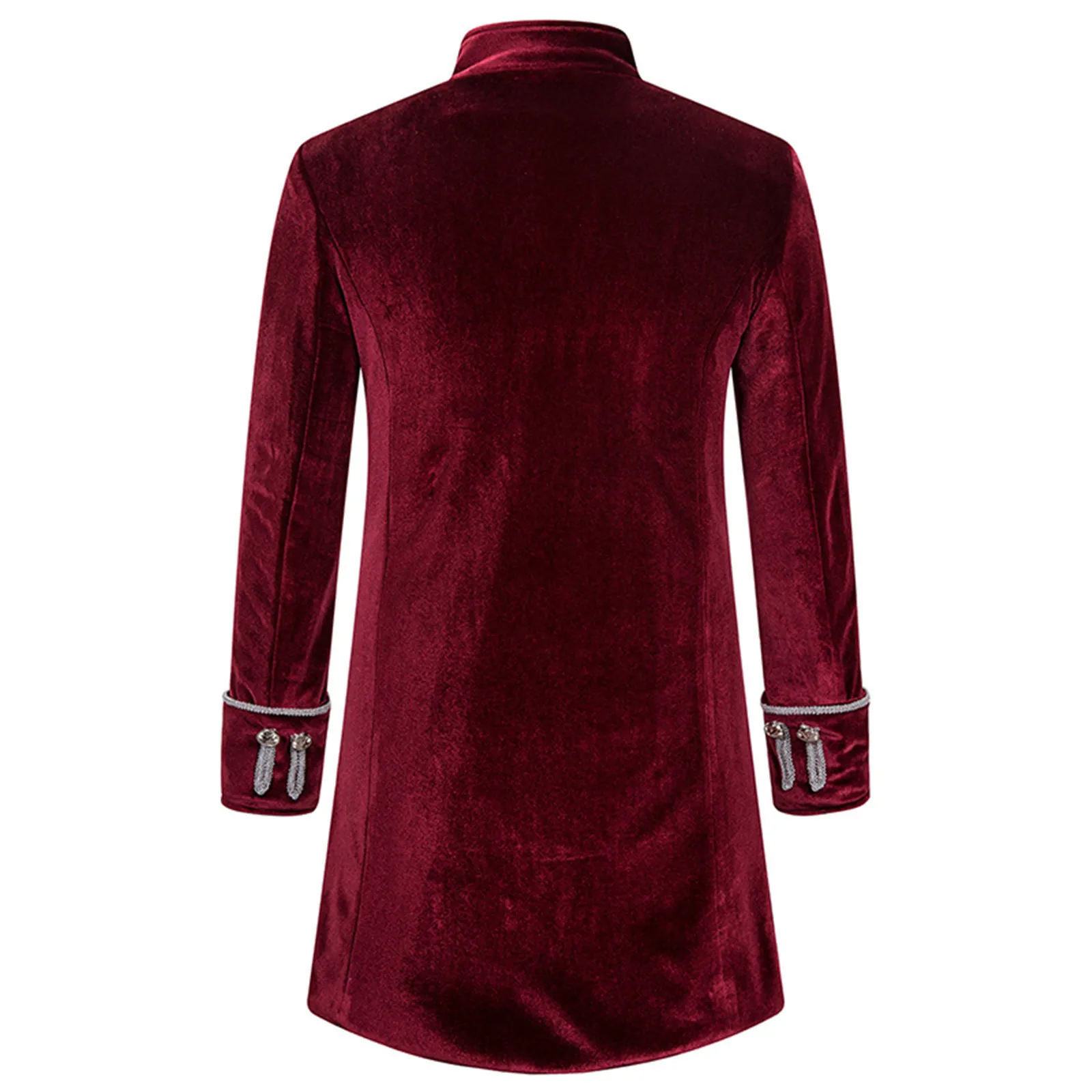 Men Steampunk Gothic Victorian Jacket Vintage Wine Red Velvet Tailcoat Medieval Frock Coat Uniform Party Costume Homme