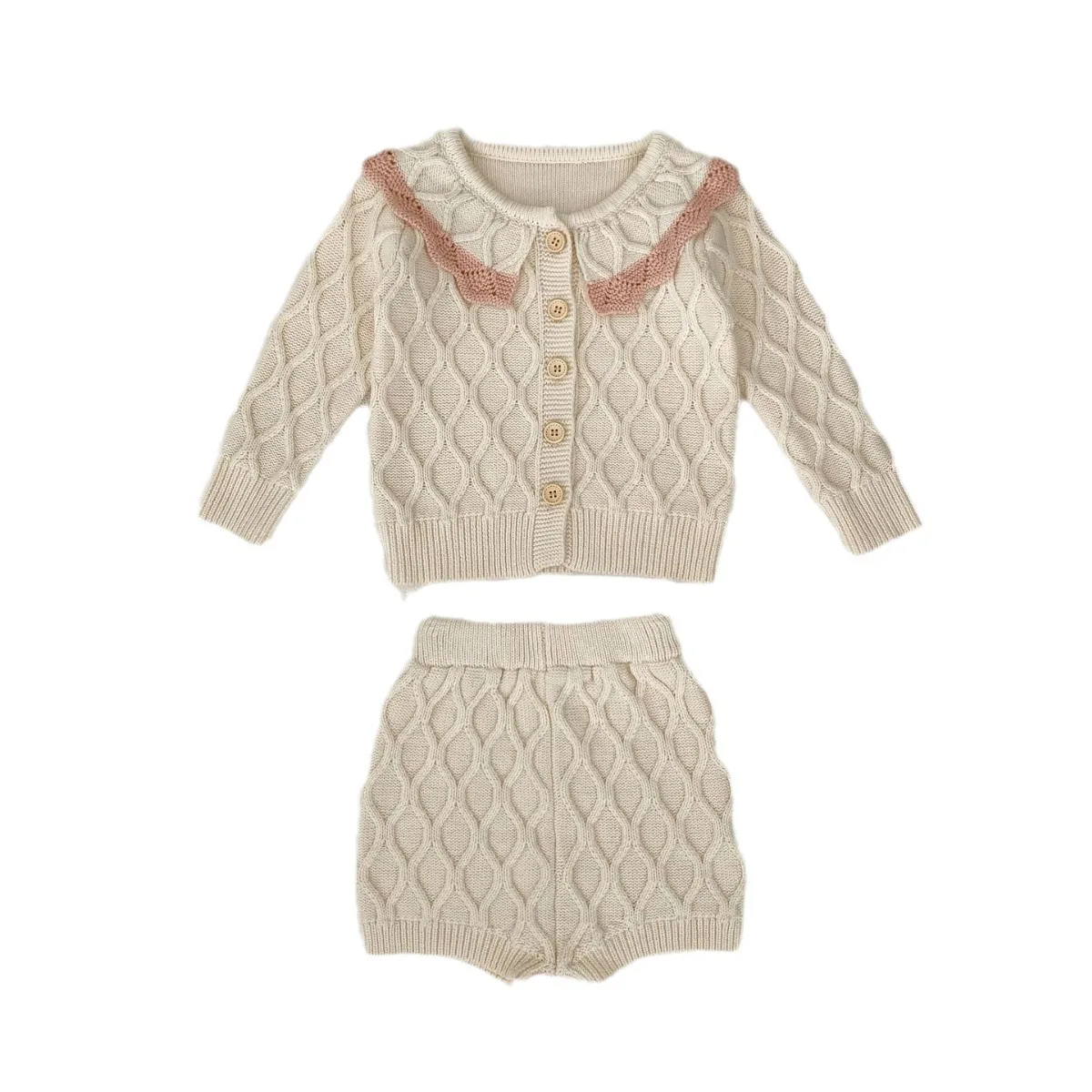 Baby Knit set Spring Fall 2024 New Fashion Girls set Knit sweater Cardigan + Shorts Sweet 0-3Y girls two-piece set image 5