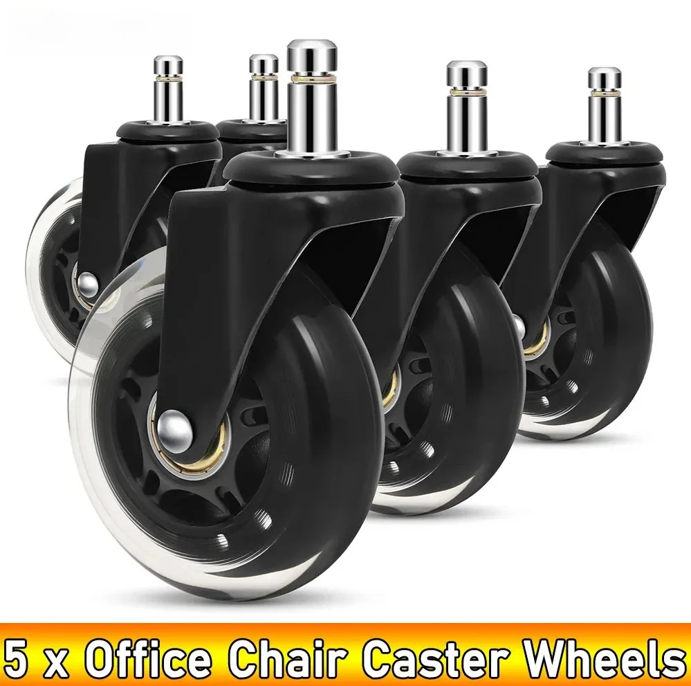 5Pcs Silent Swivel Office Chair Casters 360° Rotation 50KG Load 10/11mm Stem Universal Furniture Replacement Wheels Hardware