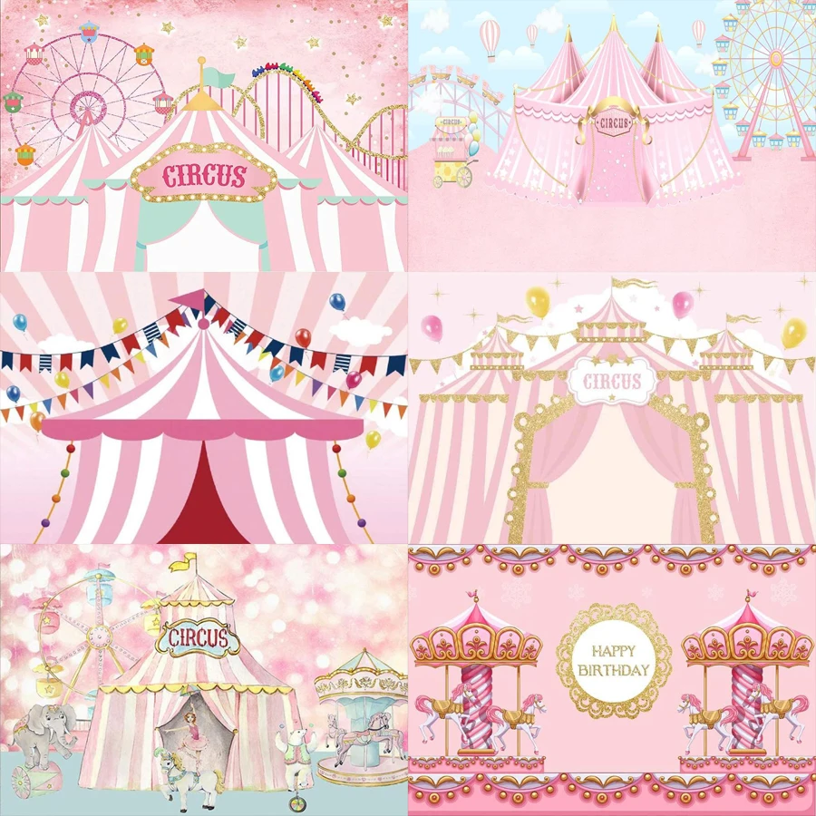 Pink Circus Tents Theme Photography Backdrop Carnival Carousel Background Girl Birthday Baby Shower Party Decorations Banner