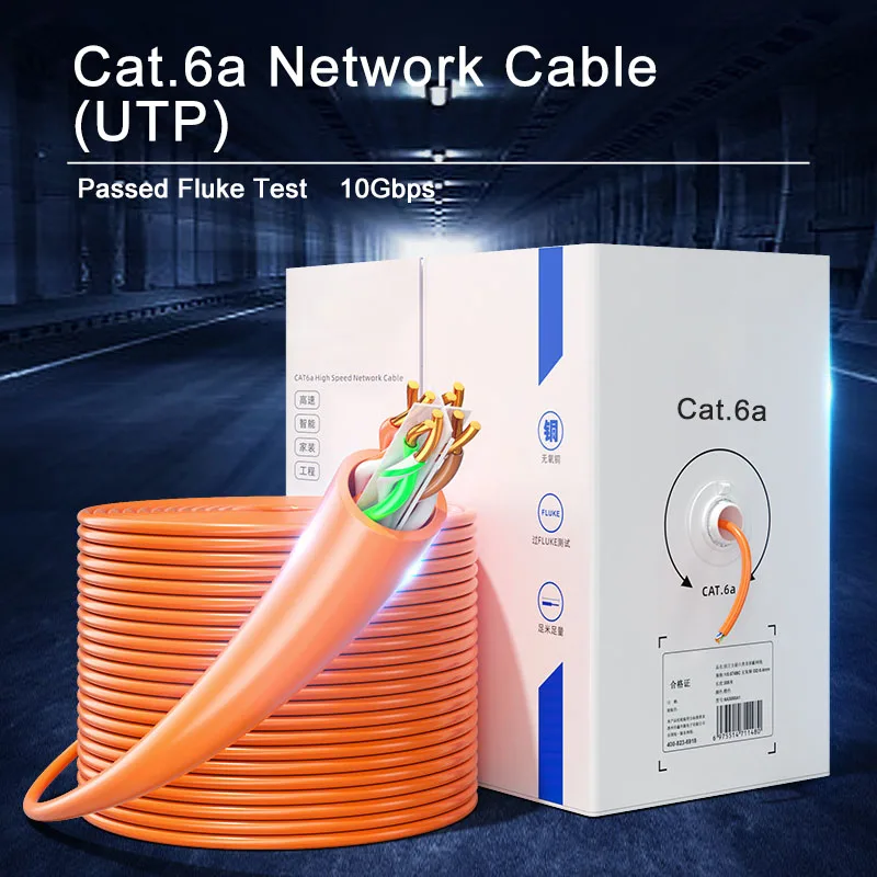 10Gbps 1000FT Coiled Cat6A UTP High Speed Pure Copper 8core Lan Ethernet Internet Cat 6A Network Cable With Pull Box Packing