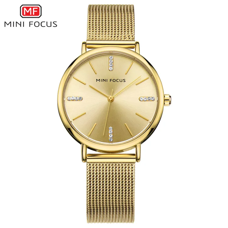 MINI FOCUS 0036L Women Quartz Watch Fashion Simple Elegant Stainless Steel Mesh Belt Wristwatch for Ladies Clock