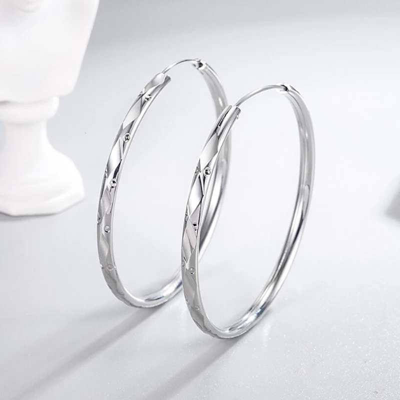 925 Sterling Silver 3/4/5/6CM Round Hoop Earrings For Women Fashion Party Luxury Jewelry Accessories Christmas Gift