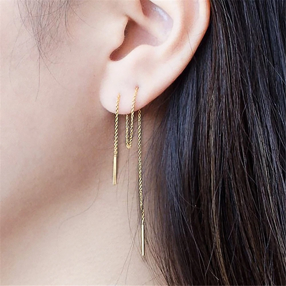 Minimalist Short Ear Line Earrings for Women Rose White Gold Color New Design Valentine's Day Present Fashion Jewelry E236