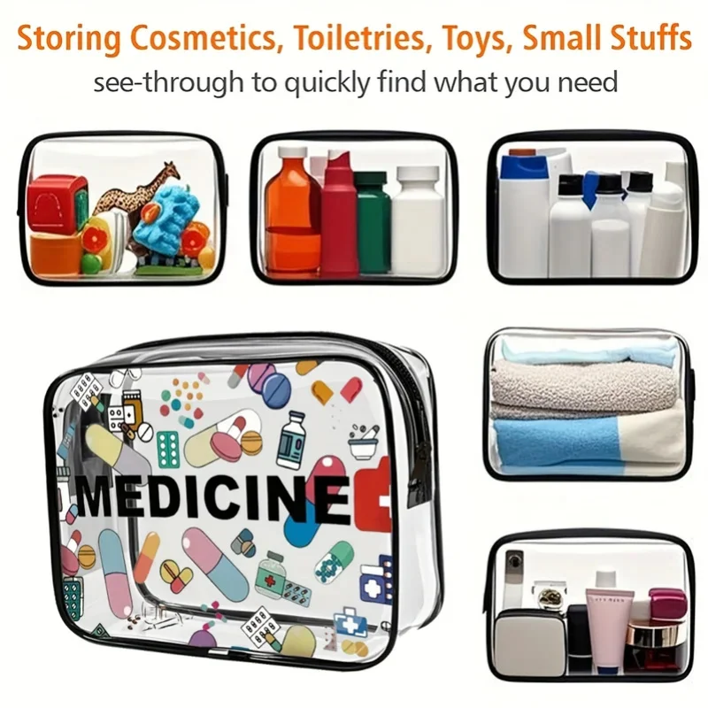 Medicine Cosmetic  Women Large Capacity  Organizer Easy Wipe Clean  Pouch Daily Use Trip Toiletry Travel Bag