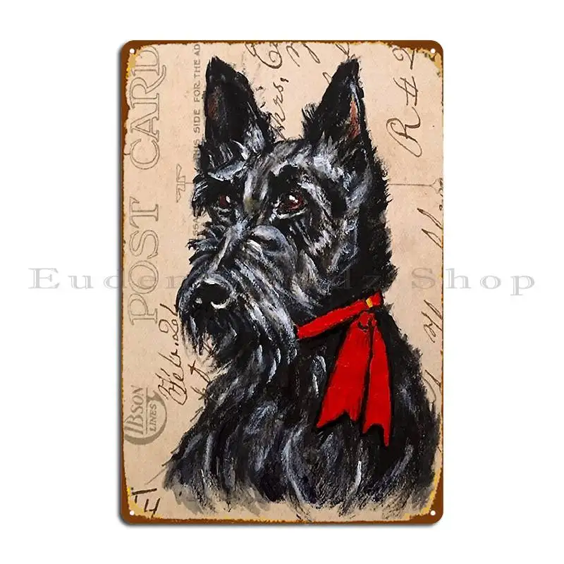 Scottie Dog Scottish Terrier Painting On Vintage Postcard Metal Signs Garage Create Wall Decor Wall Decor Tin Sign Poster