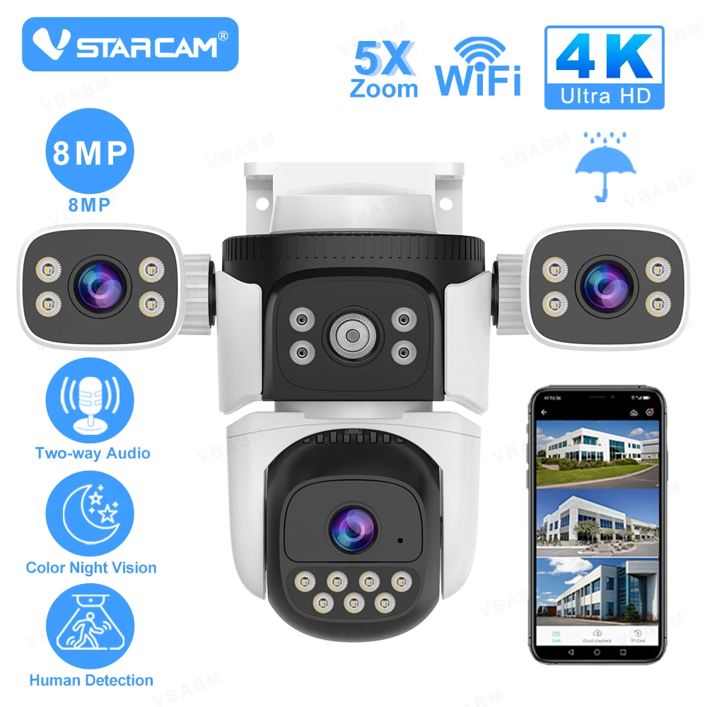 

Vstarcam 4K 8MP PTZ Camera Three Lens Full Color Night Vision Outdoor Wifi Surveillance Home Security Cameras IP66 waterproof
