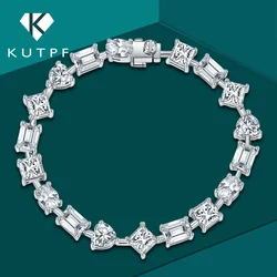Irregular Full Moissanite Diamonds Bracelets for Women Princess Square Heart Emerald Cut Oval Shape Diamonds 925 Silver Bracelet