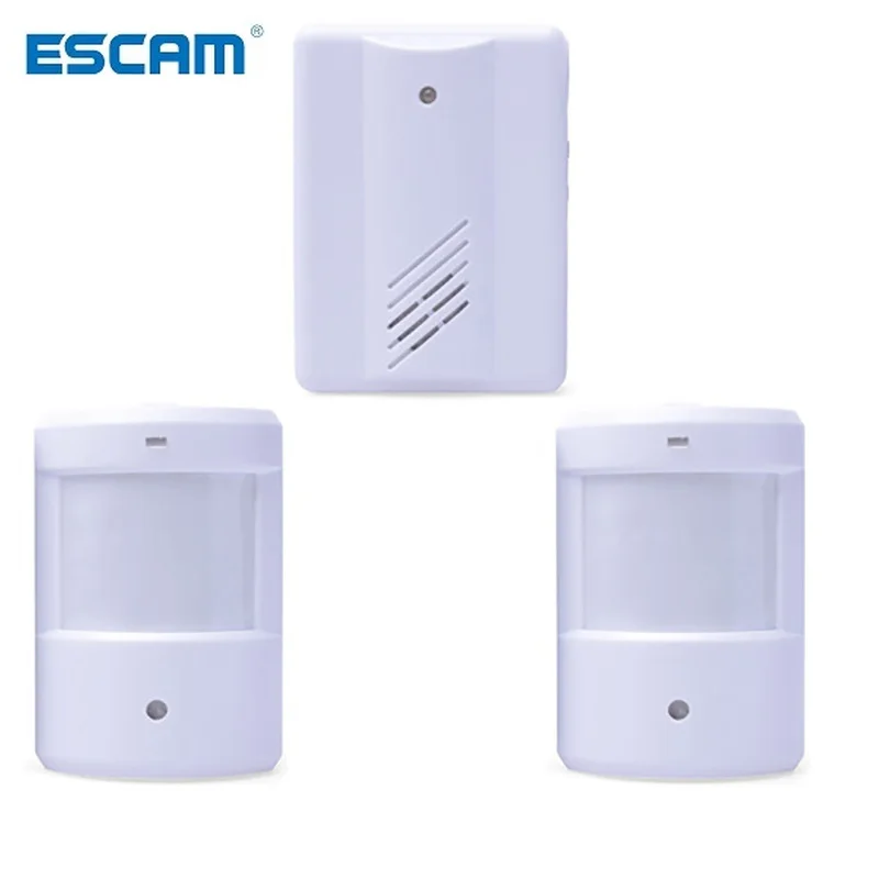 ESCAM sem fio infravermelho alarme campainha da porta garagem patrulha sistema de garagem sensor movimento 2 transmissor com 1 receptor