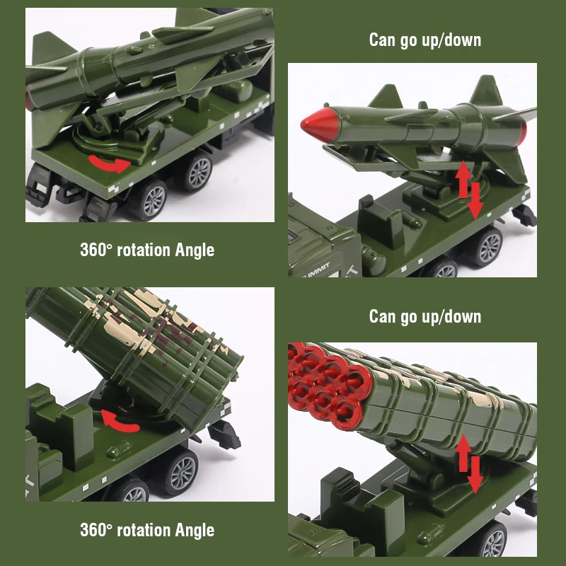 子供のためのミニシミュレートされた軍用トラックのおもちゃ,合金慣性ロケット車,輸送車両,モデル,男の子の誕生日プレゼント,1:64