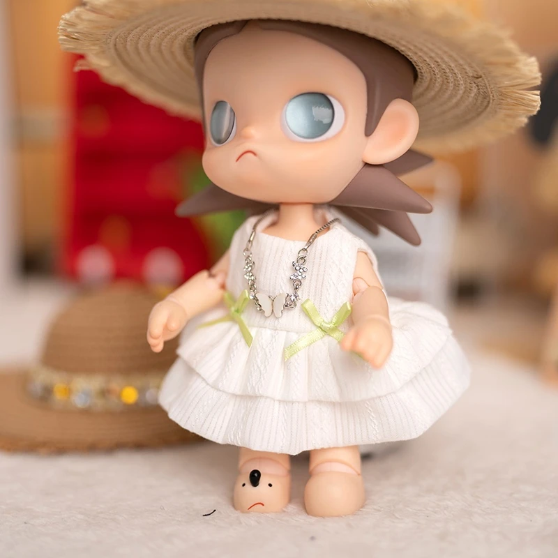 Ubranka dla lalek Zsiga 1/8 BJD, letni słomkowy kapelusz, srebrny naszyjnik z motylem, biała sukienka, akcesoria dla lalek, prezent dla dziewczynek.