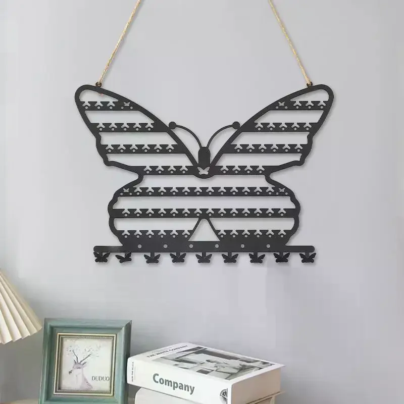 

Butterfly Shape Wall Mounted Jewelry Rack - Jewelry Hanging Rack For Necklaces, Earrings, Bracelets Display And Storage, Black,