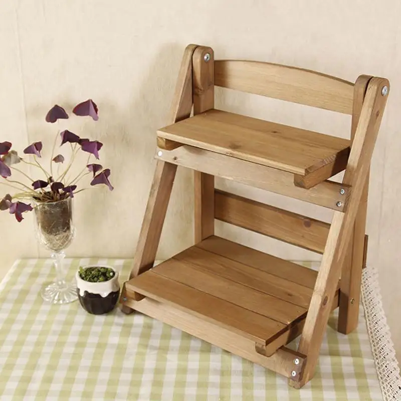 Foldable Wooden Plant Stand 2 Tiers Flower Pot Rack Planter Display Holder 2 Tiers Plant Holder Stairs Desktop Balcony Rack