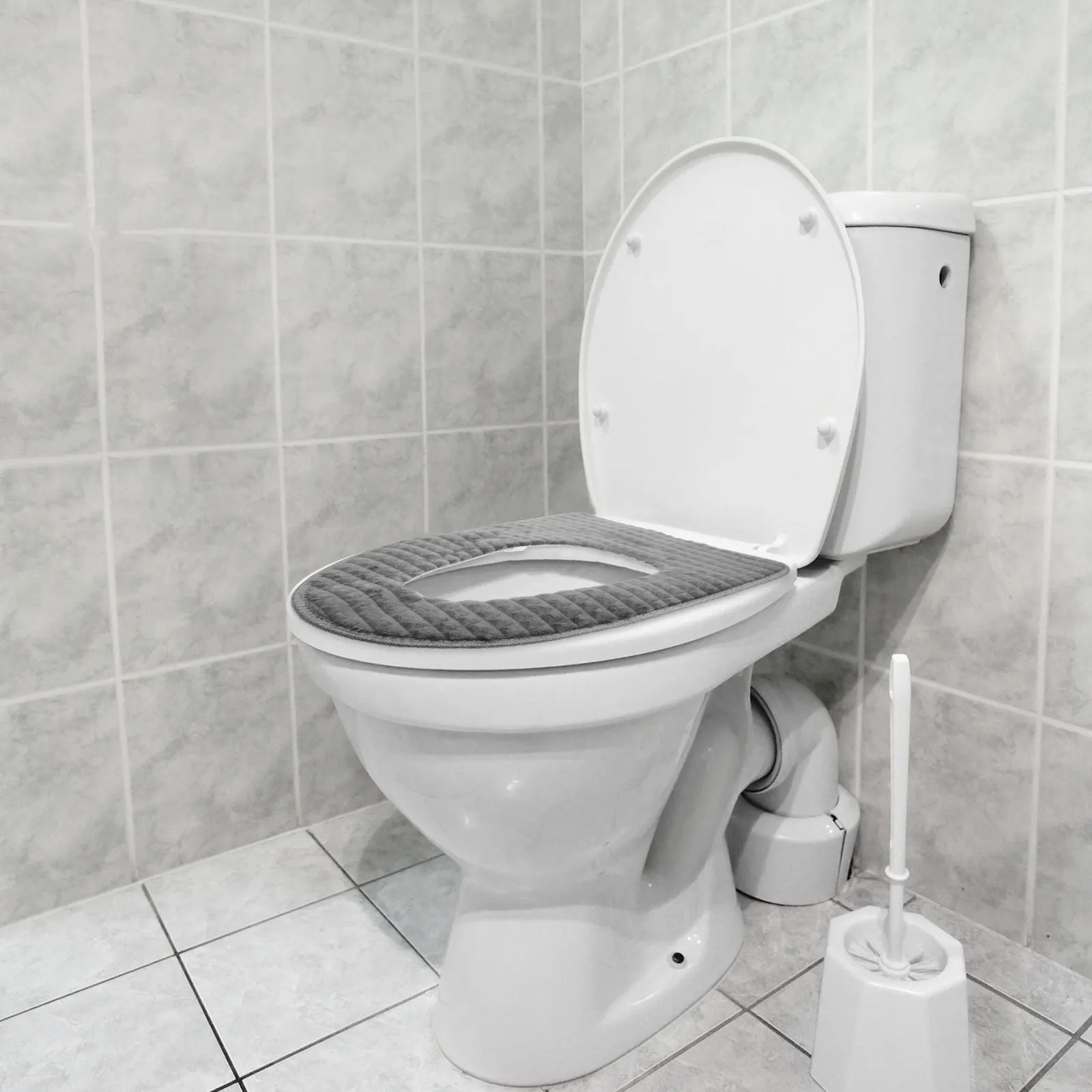 

1Pcs Toilet Seat Cover Warm Cushion Thick Flannelette Fabric Zipper Closure Easy Install Reusable Washable Bathroom Round Seat