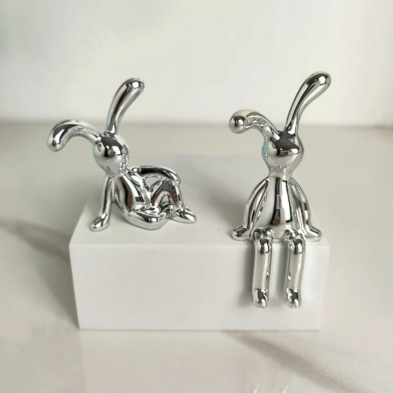 

4pcs Silver Rabbit Figurines Cute Bunny Decorative Ornaments for Desk Living Room DIY Decoration bunny centerpieces