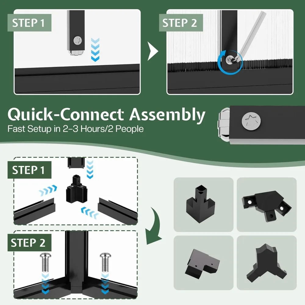 

Теплица из поликарбоната 6x12 футов с 2 вентиляционными отверстиями на крыше, распашными дверями, сверхпрочная алюминиевая рама для наружного садоводства