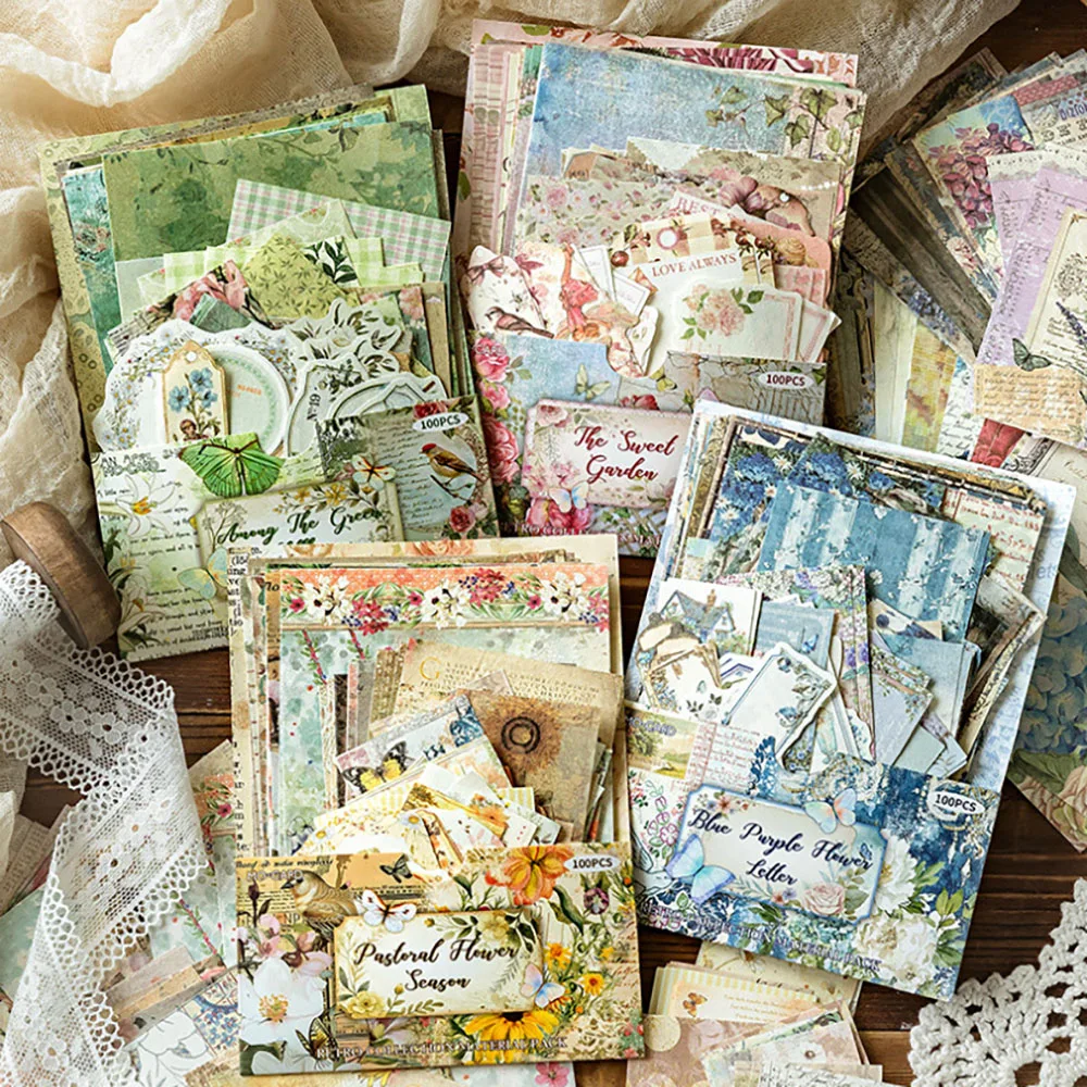 100 sheets of lightweight paper collection material pack, pastoral post office series, retro decorative paper material