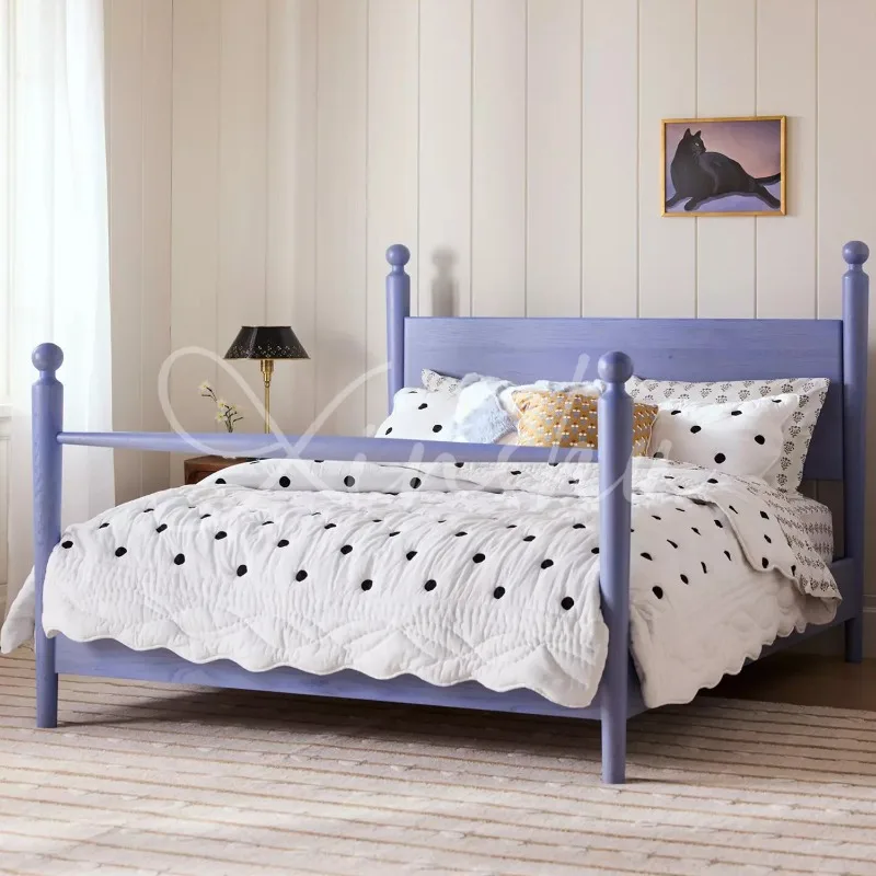 French country-style solid wood bed, small apartment, vintage 1.8 double bed, American minimalist master bedroom, 1.35-meter col
