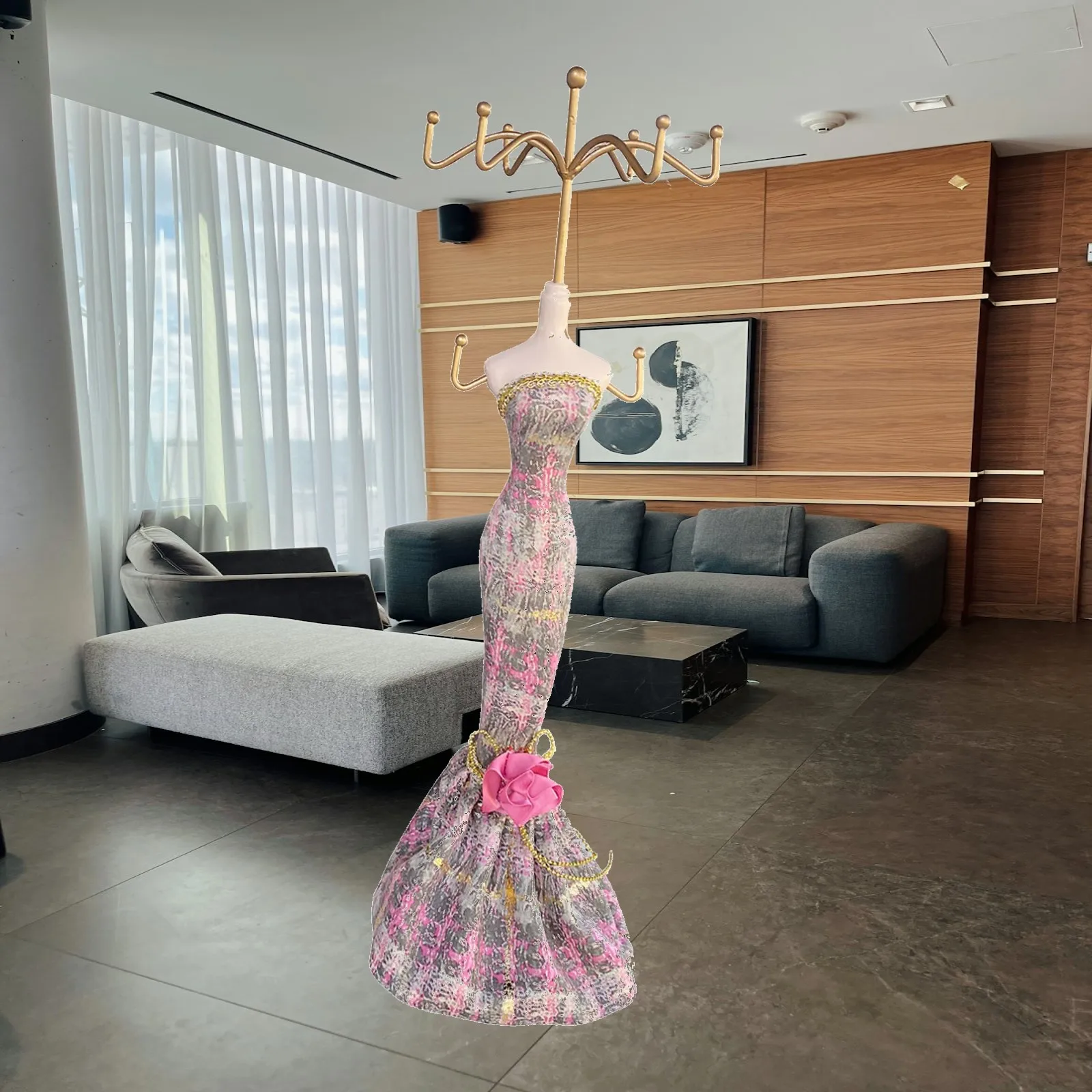 Jewelry Display Stand Resin Princess Dress Mannequin Necklace Earring Holder Hanging Organizer Rack for Women Girls Bedroom