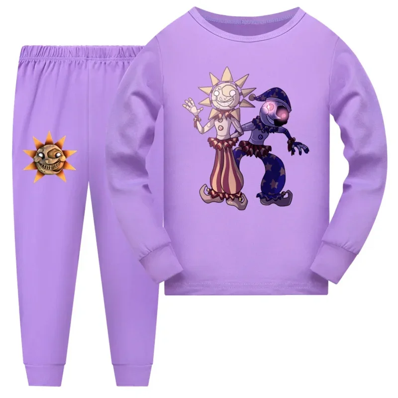 Bear House FNAF Sundrop และ Moondrop ชุดนอนเด็กหญิงการ์ตูนพิมพ์เด็กเสื้อกางเกงชุดเด็กวัยหัดเดินเด็กฤดูใบไม้ผลิ a2025 PPT01..