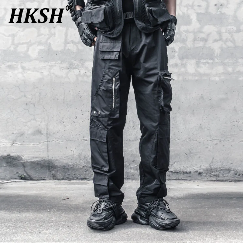 

HKSH Men's Tide Niche Design Workwear Cargo Pants Trendy Brand Summer New Dark Punk Multi Pocket Loose Functional Straight Heavy