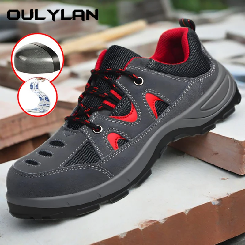 

Oulylan Solid Bottom Work Safety Boot Men Breathable Steel Toe Shoe Anti-Piercing Protection Footwear Wear Resistant Labor Shoes