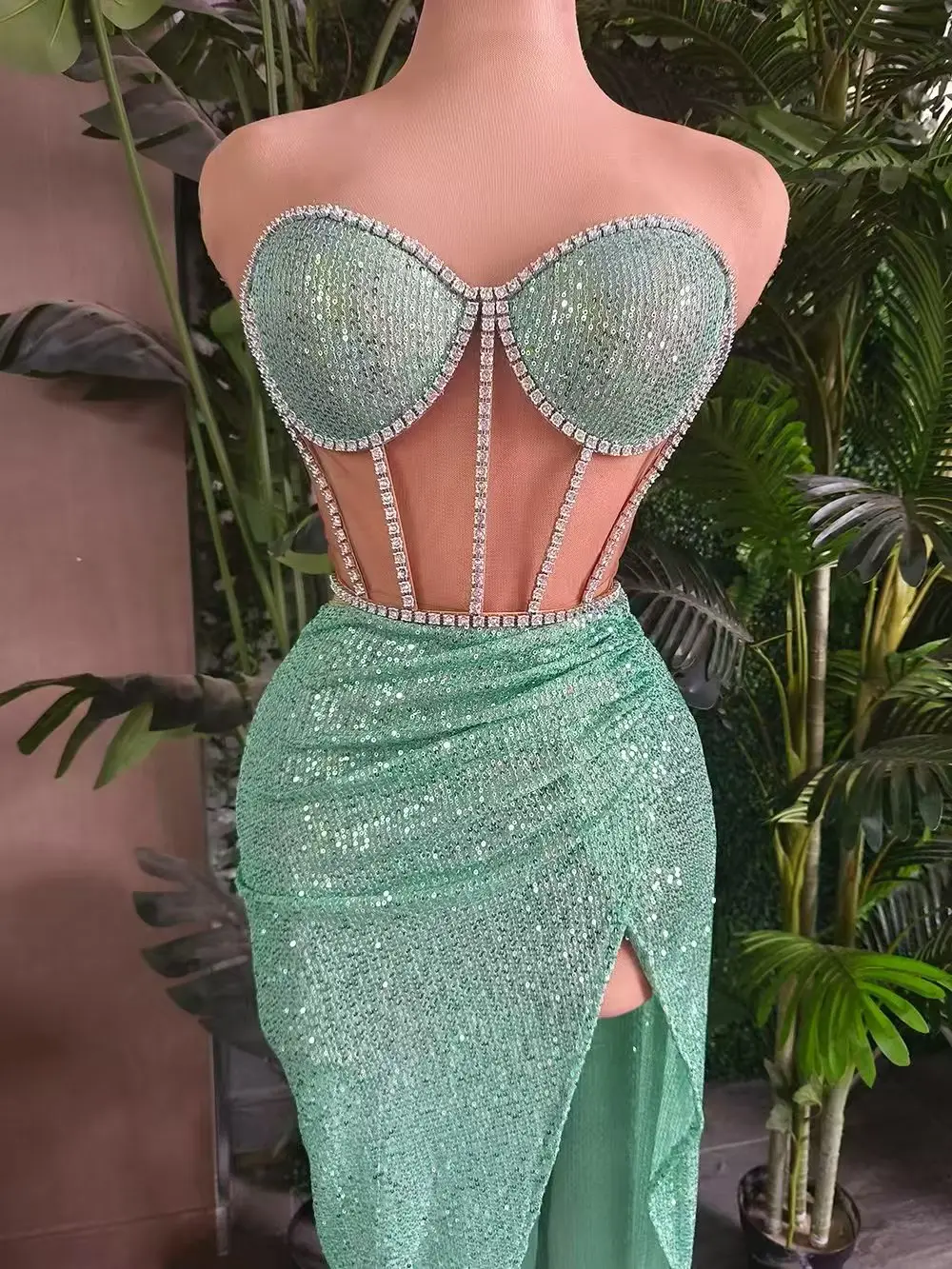 

Women Sexy Sparkly Rhinestone Sequin Party Two Piece Set Women Birthday Nightclub Prom Singer Dance Performance Stage Outfit