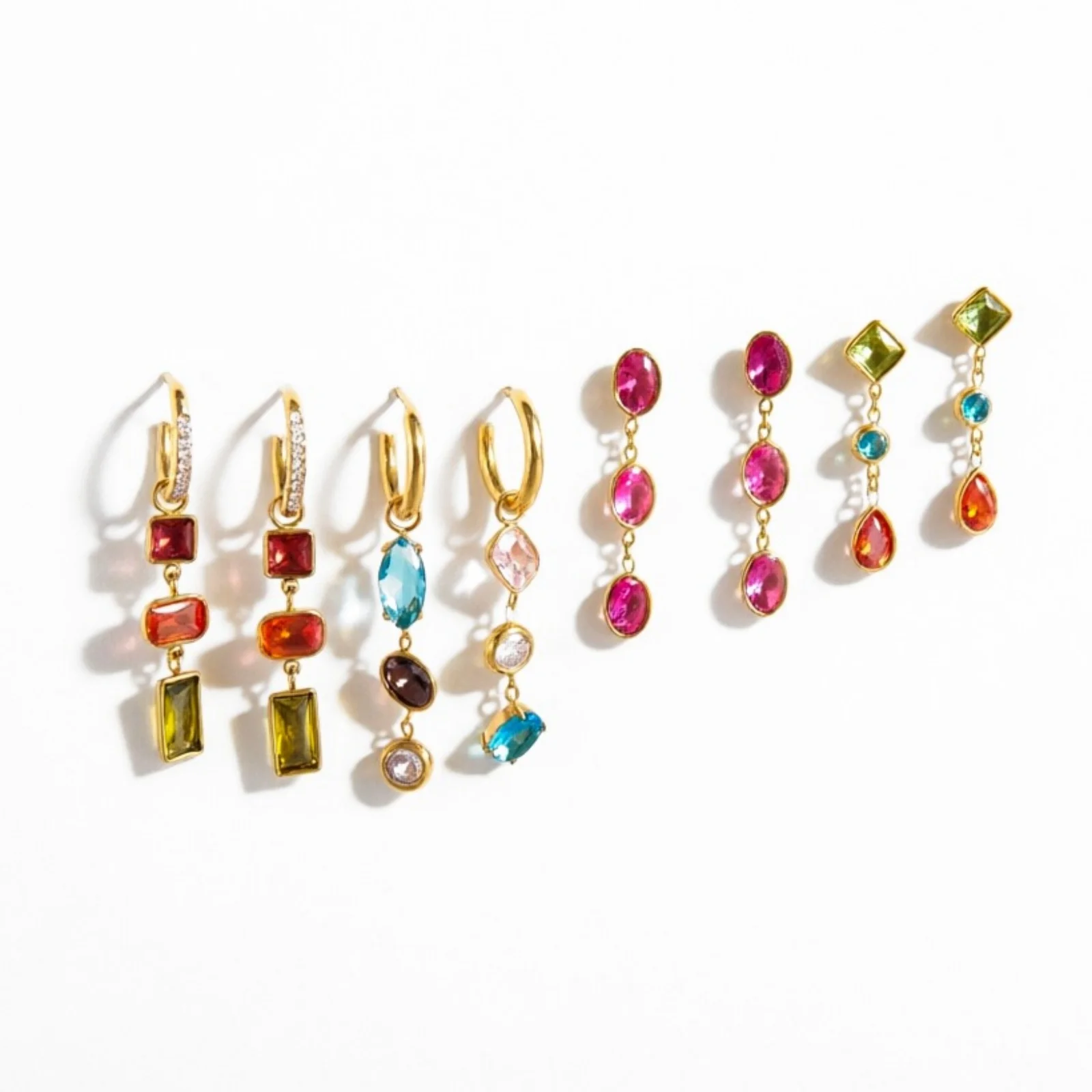 1Pair New Stainless Steel Exquisite Tassel Earrings 18K Gold Plated Geometric Cubic Zirconia Hoop Earrings For Women Jewelry