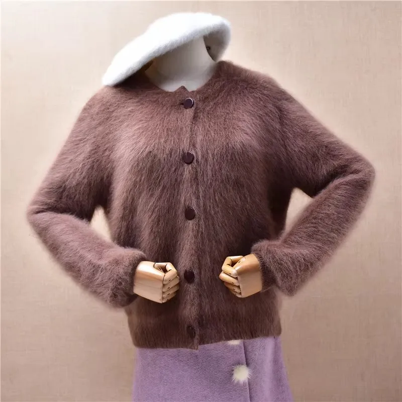 

Женский Mujer, осенне-зимний модный вязаный норковый кашемировый вязаный кардиган с длинными рукавами, короткий стильный свободный кардиган, свитер из ангоры, куртка, пальто