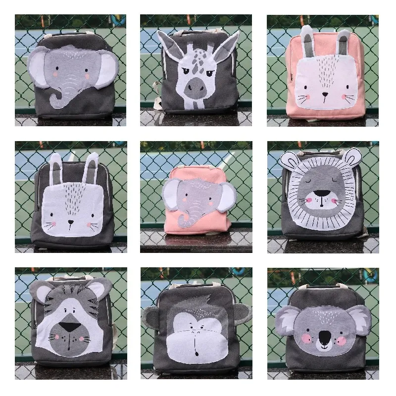 Children Backpack Toddler Kids School Bag Animals Design Girl Boys BackpackKindergarten Cartoon Rabbit  Lion Pink Print Bag