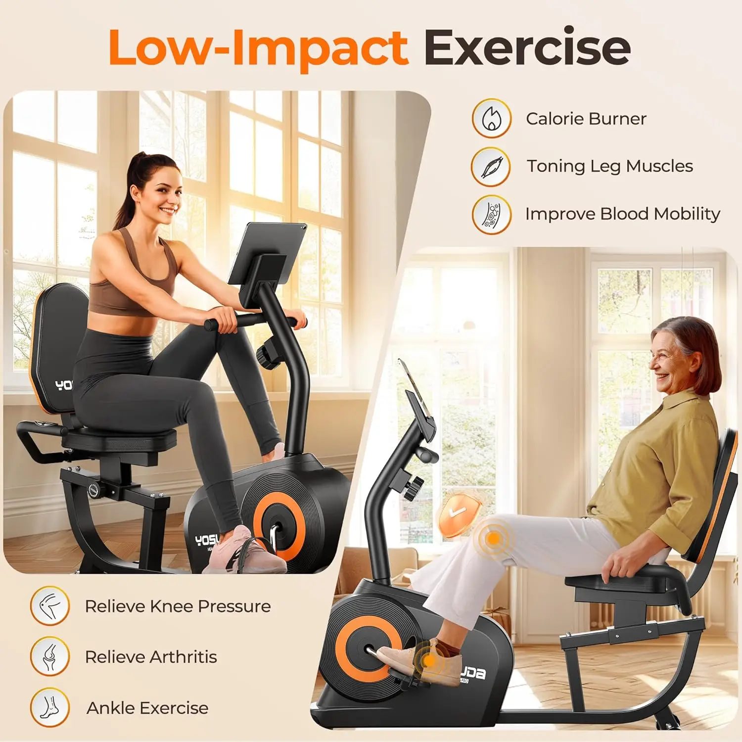 Recumbent Exercise Bike for Adults Seniors with Quick Adjust Seat, 350LB Capacity & 16-level Resistance