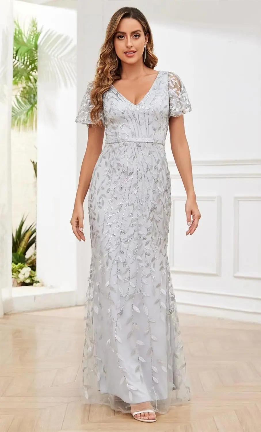 Vestidos de madre de novia de encaje con lentejuelas para mujer, vestidos de noche formales elegantes de sirena con mangas