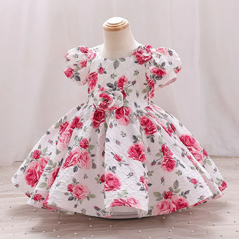 Flower Boy New Dress Small Flying Sleeve High end Printed Children's Wear 3-10 Year Old Girl Baby Birthday First Year Graduation