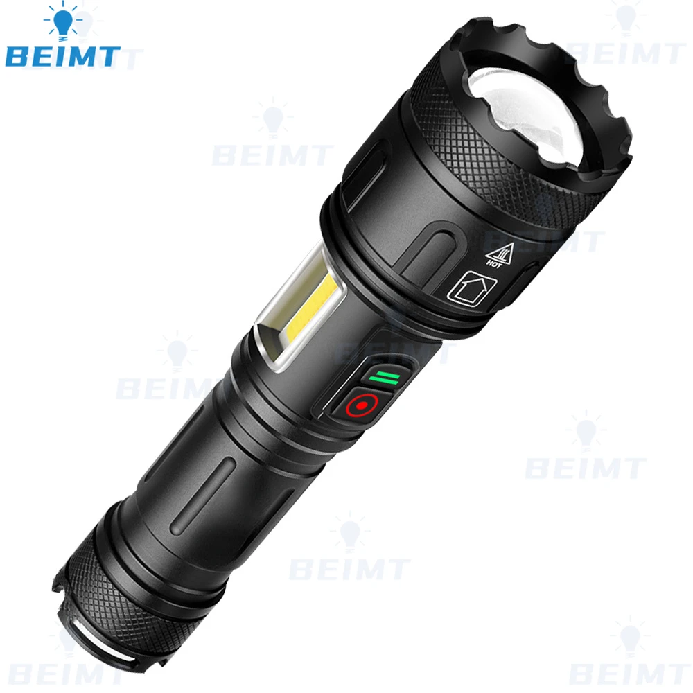 990000LM XHP360 LED+COB White/red Light Outdoor Strong Light Flashlight USB-C Charging Aluminum Alloy with Side Lights LED Torch