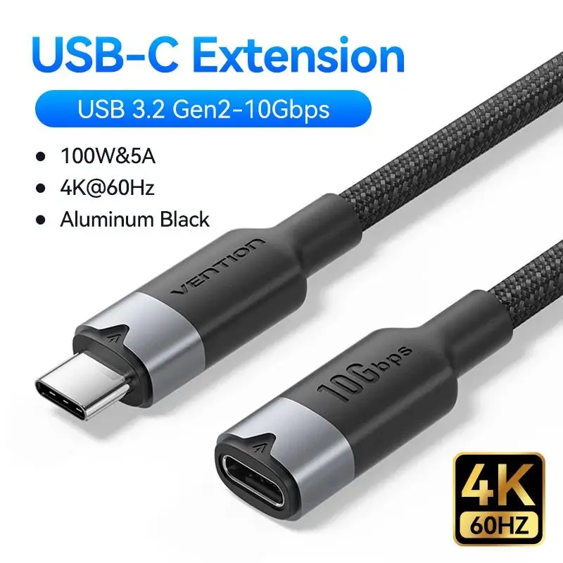 Ventie 100W USB C-kabel Snel opladen 5A Type USB C 3.2 Gen 2 Verlengsnoer 10Gbps 4K @ 60HZ Videokabel Verlengdraad voor laptop
