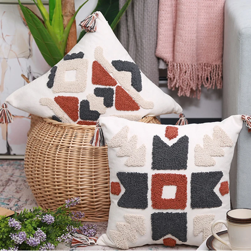 

Tufted American style Cushion Cover 30x50/45X45cm Retro Loop Plush Tassels Throw Pillowcase For living Room Sofa Home Decoration