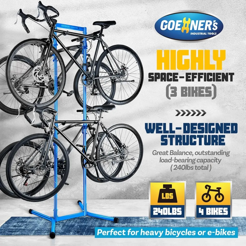 

4 Bike Storage Rack Garage(Max 240lbs), Freestanding Gravity Bicycle Rack with Fully Adjustable Arms, Drill-free,