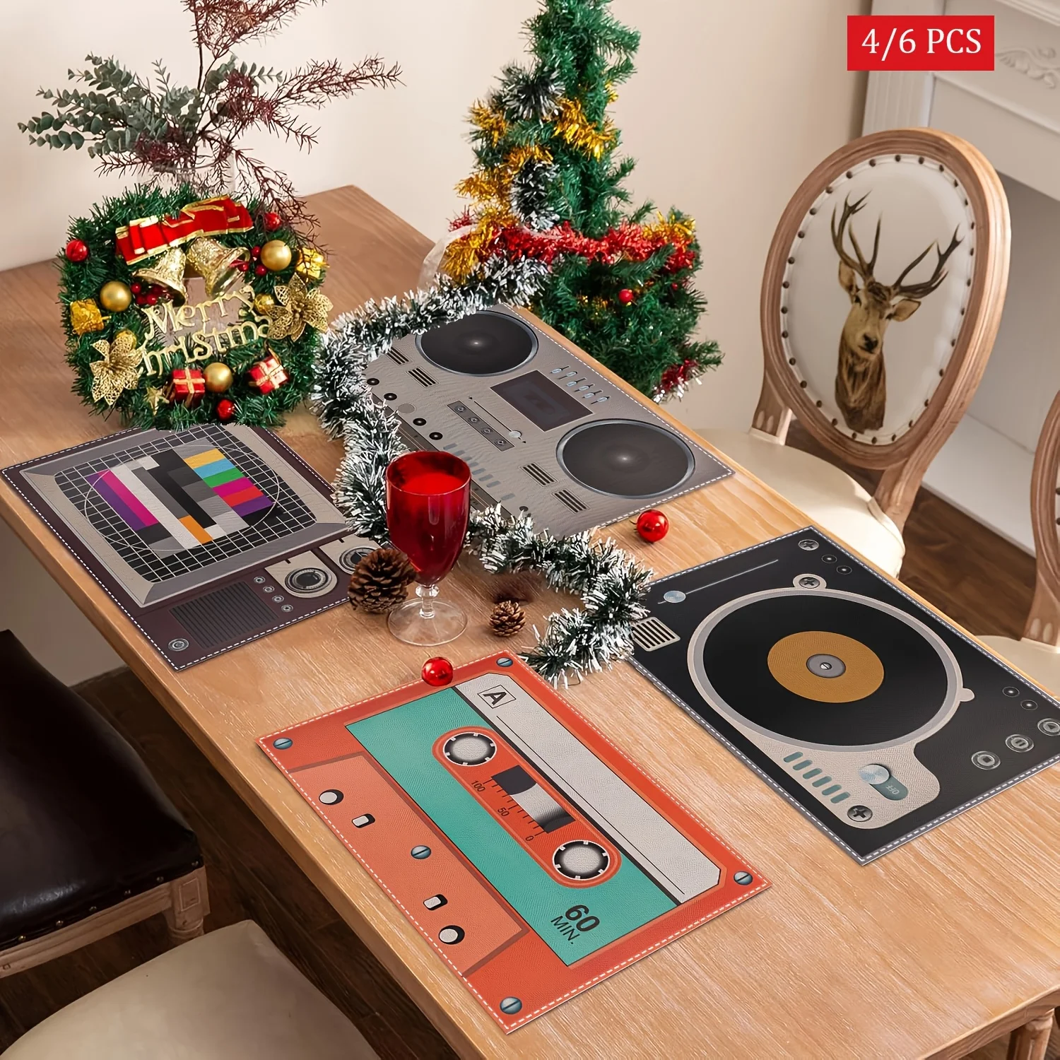 Vintage Retro Stereo HiFi Speaker System Heat Resistant Washable Table Placemats Kitchen Dining Decor 4 Piece Set