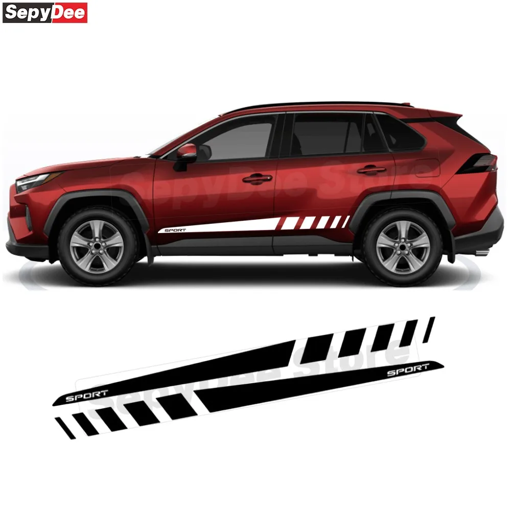 

2 шт., боковая наклейка на дверь автомобиля для Toyota RAV4, гоночный спортивный декор для кузова, полосатая виниловая наклейка, автомобильные аксессуары
