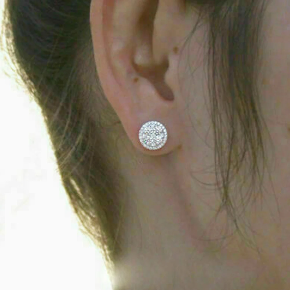 Huitan Dazzling Round Cubic Zirconia Stud Earrings for Women Simple Classic Female Ear Piercing Earrings Timeless Style Jewelry image 5