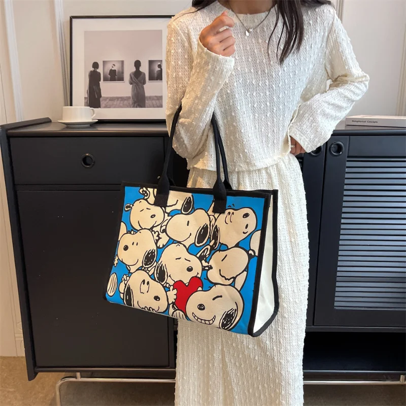 No.1 Anime Snoopy Tote Bag Canvas Bag Large Capacity Female Environmental Protection Portable Pu Cute Printing Shopping Bag