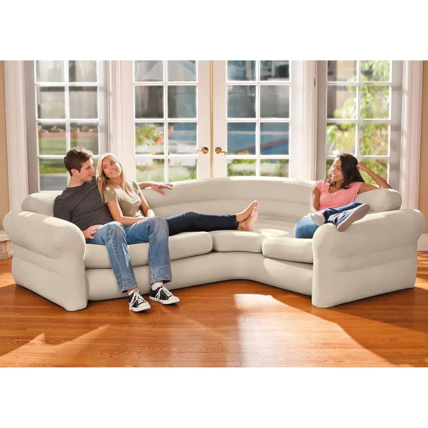 L-Shaped Inflatable Corner Sofa 4-Seater Deep Cushion Quick Easy Indoor Living Room Setup, Customized