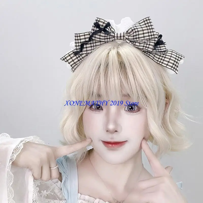 

F42F Stylish Anime Maid Hairband Lace Bowknot Hairhoop for Women Various Occasion