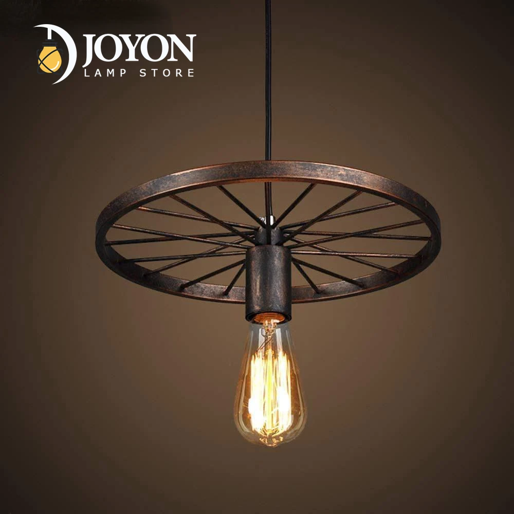 Retro Loft Iron Wheel Hanging Vintage Pendant Lamp Lights for Chandelier Kitchen Dining Living Room Restaurant Bar Cafe