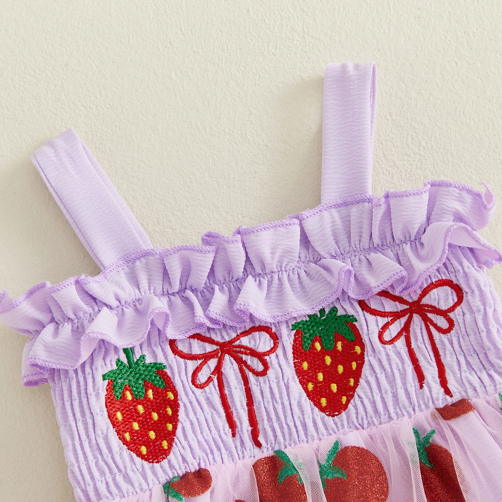 Toddler Baby Girl Summer Outfit Strawberry Bow Embroidered Ruffled Trim Sleeveless Tops Shorts Girls 2 Pcs Set